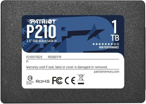 Твердотельный накопитель SSD 2.5 1 Tb Patriot P210S1TB25 Read 540Mb/s Write 430Mb/s 3D NAND TLC