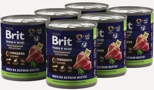 Изображение товара Корм влажный для собак Brit Premium by Nature Говядина и сердце 6шт. х 850г