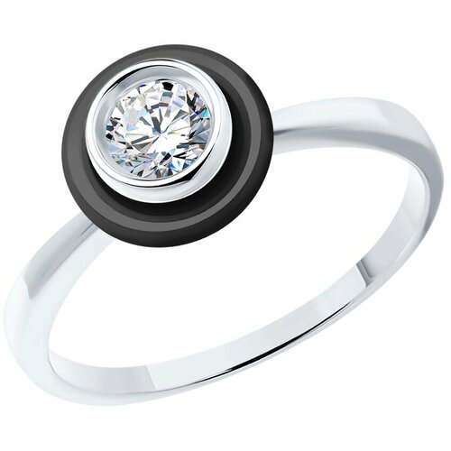Кольцо Яхонт, серебро, 925 проба, керамика, фианит, размер 16.5, черный, бесцветный кольцо яхонт серебро 925 проба фианит бесцветный черный