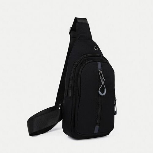 фото Рюкзак-слинг на молнии, 3 наружных кармана, цвет чёрный сима-ленд