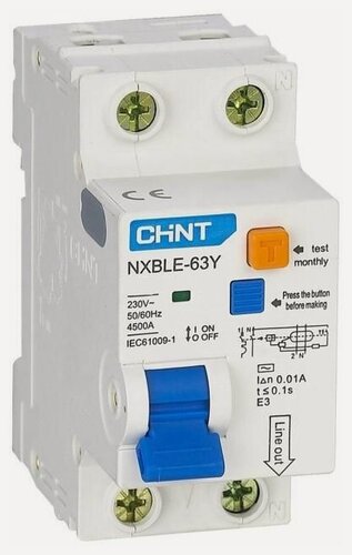 Изображение товара Выключатель автоматический дифференциального тока 1п+N C 16А 10мА электрон. тип AC 4.5кА NXBLE-63Y (R) CHINT 105524