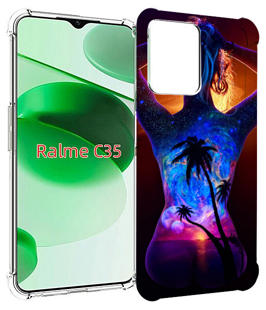 Чехол MyPads Девушка-и-пальмы женский для Realme C35 / Narzo 50A Prime задняя-панель-накладка-бампер