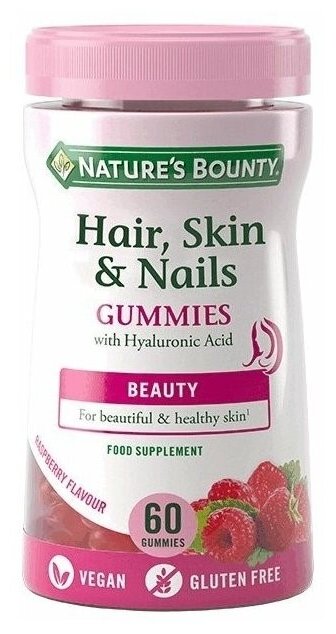 Пастилки Nature's Bounty Hair, Skin & Nails Gummies with Hyaluronic Acid, 1.3 г, 60 шт.