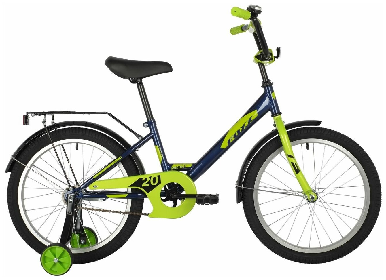 Велосипед FOXX SIMPLE 20" (2021) (Велосипед FOXX 20" SIMPLE синий, сталь, тормоз нож, крылья, багажник)