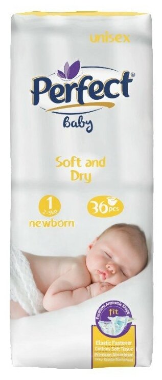 Памперсы/подгузники детские/для малышей Perfect Baby Newborn 2-5кг, 1 размер, 36 шт.