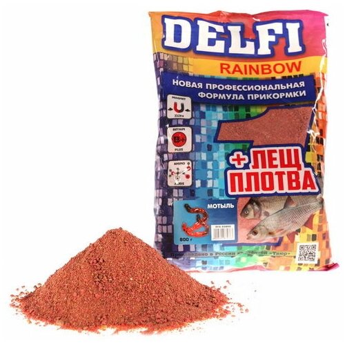 прикормка delfi rainbow лещ плотва мотыль красная 800 г Прикормка DELFI Rainbow, лещ-плотва, мотыль, красная, 800 г