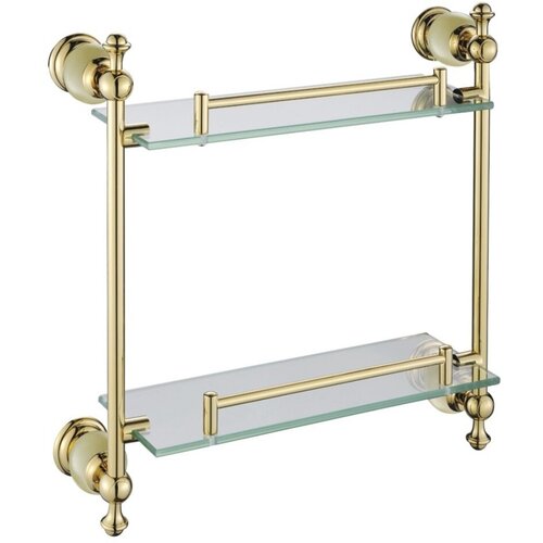 Полка стеклянная 2-ярусная OUTE 440 мм цвет золотистый с элементами декора из нефрита.