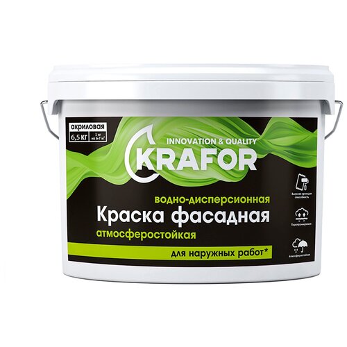 Краска водно-дисперсионная фасадная Krafor, 6,5 кг, белая