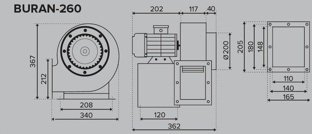 Вентилятор радиальный ERA BURAN 260 4K M L dØ180 левосторонний, четырехполюсный двигатель. - фотография № 6