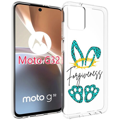 Чехол MyPads бирюзовое лапки и ушки женский для Motorola Moto G32 задняя-панель-накладка-бампер