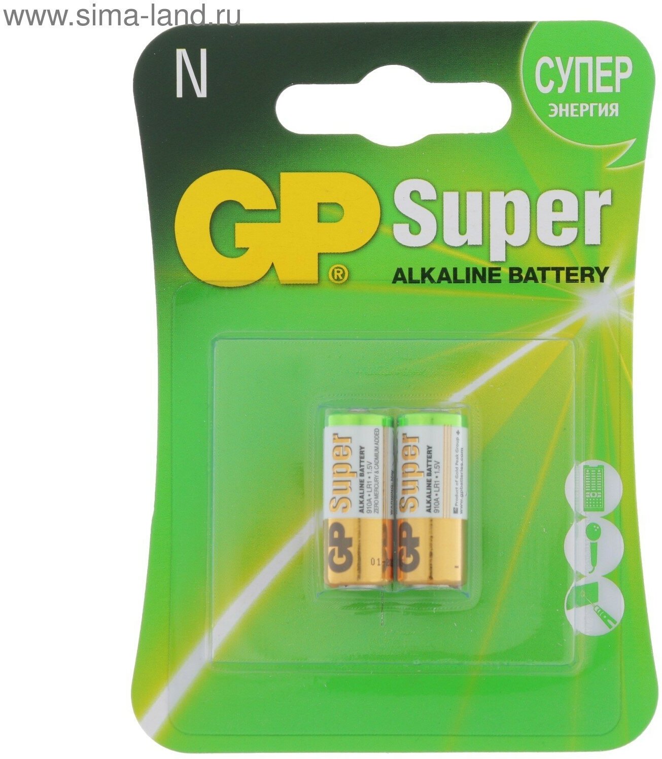 Батарейка алкалиновая GP Super, LR1 (910A)-2BL, 1.5В, блистер, 2 шт.