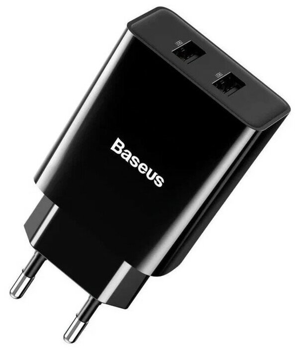 Сетевое зарядное устройтсво Baseus, 2 USB, 2 A, черный