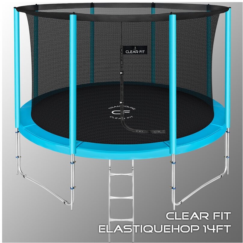 Батут Clear Fit ElastiqueHop 14Ft / общий диаметр 426 см / для детей / для взрослых / с защитной сеткой и лестницей /максимальный вес пользователя 200 кг / для улицы / для дома