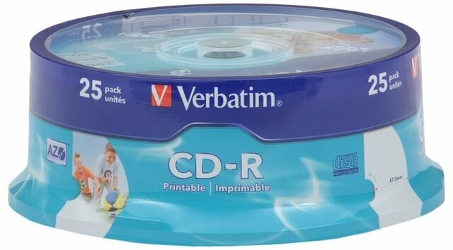 Диск Verbatim CD-R 700Mb 52x Cake Box (25шт) Printable (43439)