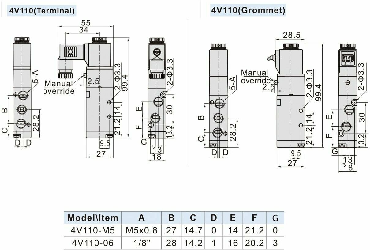 Пневматический электромагнитный клапан 4V110-06 12V пневмо-соленоид с фитингами