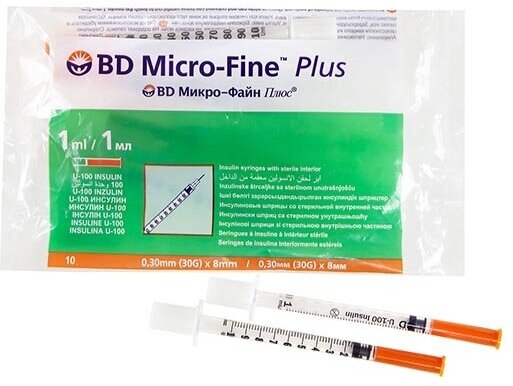 Шприц инсулиновый BD Микро-Файн Плюс U-100 10 шт 1 мл 30 G 0.3 х 8 мм