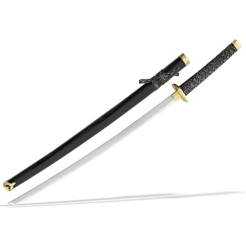 Катана декоративная классическая на подставке, ножны черные, цуба золото