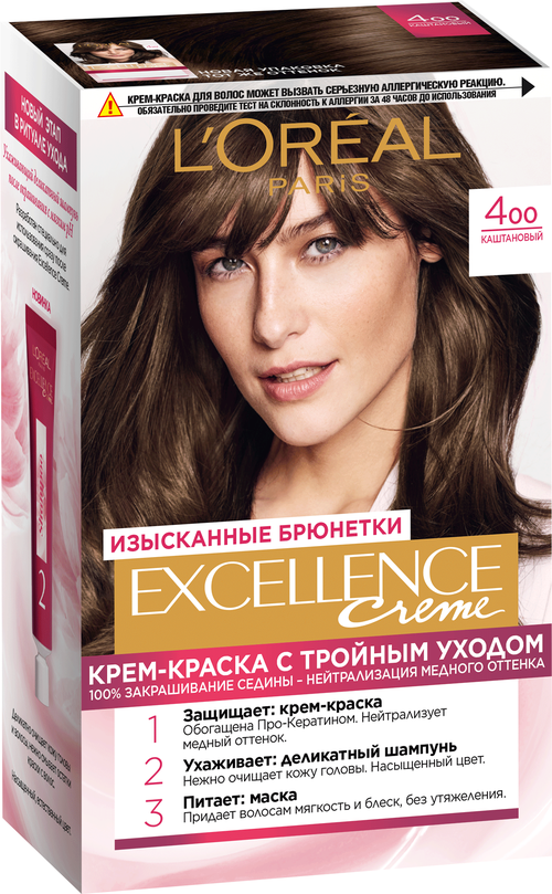 LOreal Paris Excellence стойкая крем-краска для волос, 4.00 каштановый