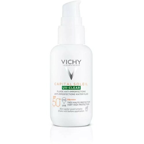 Vichy Невесомый солнцезащитный флюид UV-Clear для лица против несовершенств SPF 50+, 40 мл