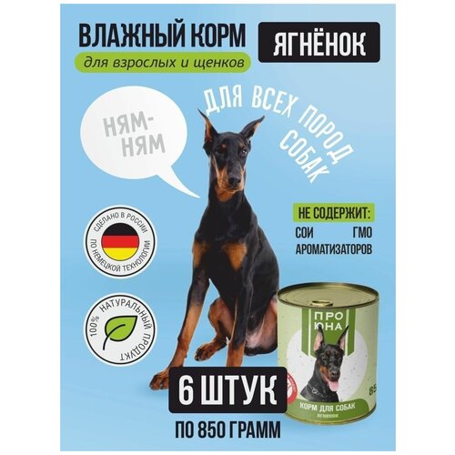 Влажный корм для собак со вкусом Ягненка 850 гр. для всех пород упаковка 6 шт.