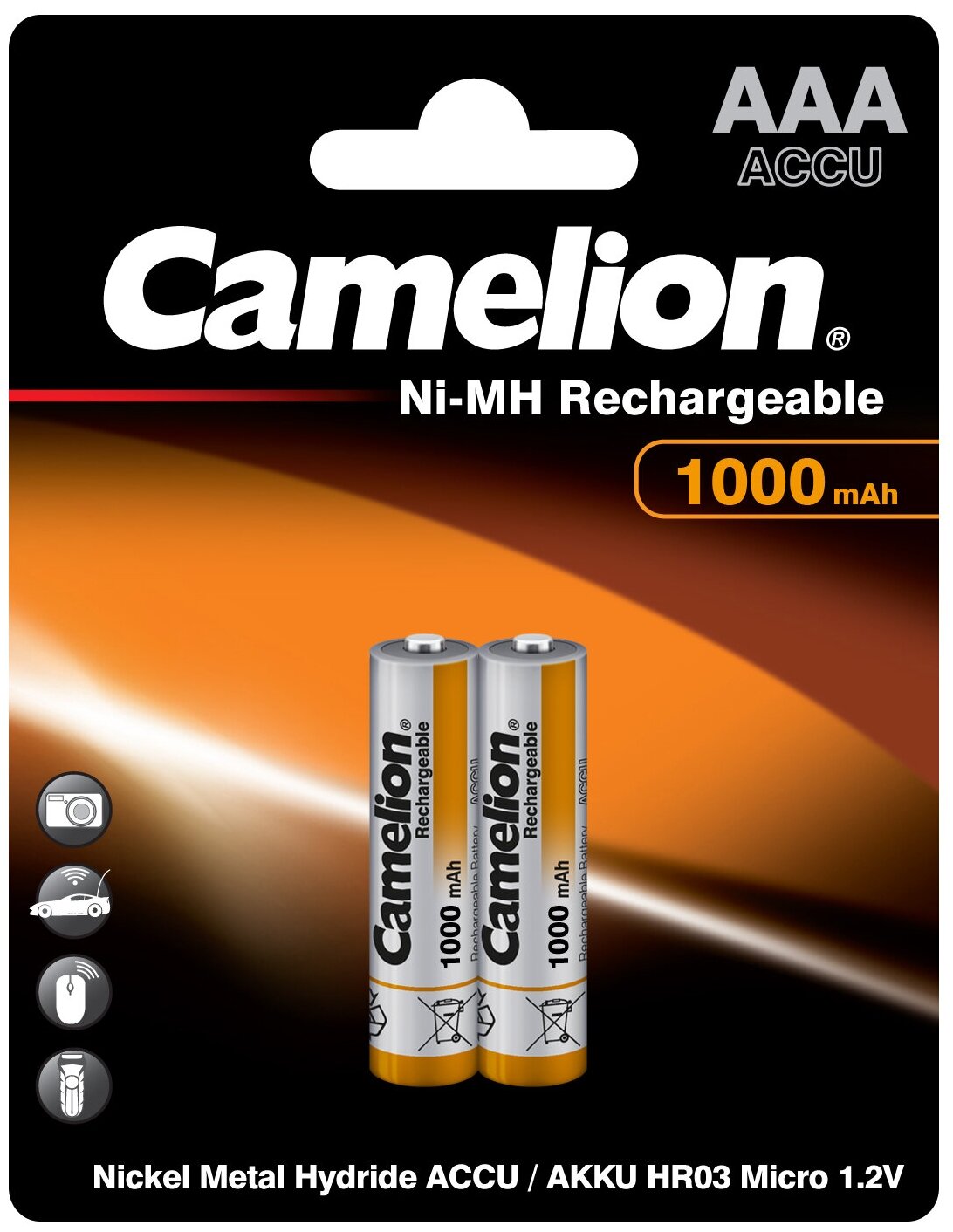 Аккумулятор бытовой Camelion R03 AAA BL2 NI-MH 1000mAh