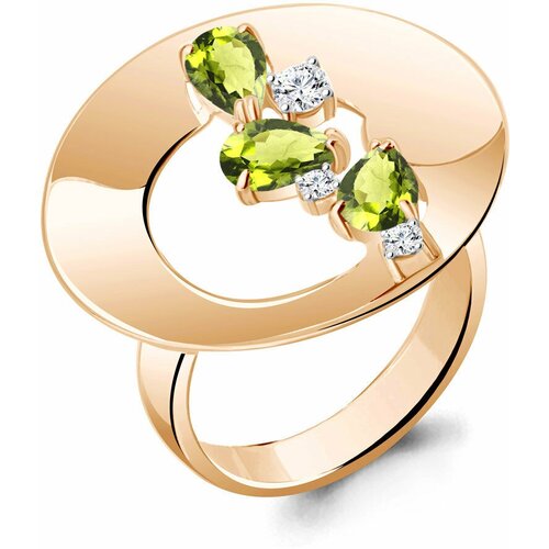 фото Кольцо diamant online, серебро, 925 проба, золочение, фианит, хризолит, размер 17.5