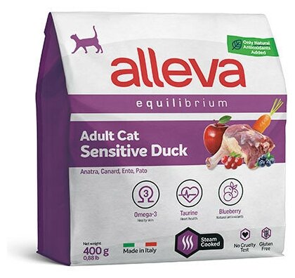 Alleva Equilibrium Adult Cat Sensitive Duck сухой корм для взрослых кошек с чувствительным пищеварением утка - 400 г