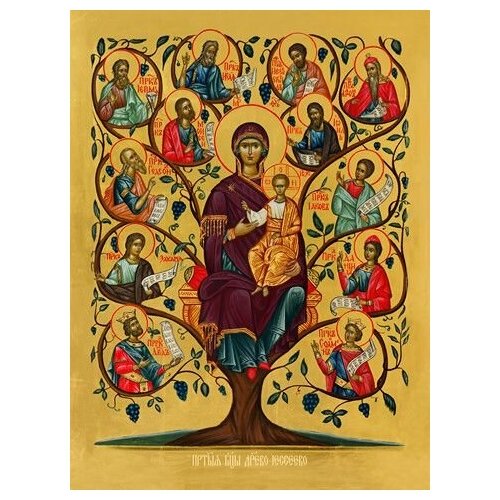 Освященная икона на дереве ручной работы - Древо Иесеево, 15x20х1,8 см, арт Ид3457