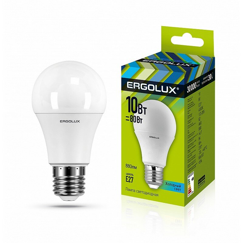 Ergolux LED-A60-10W-E27-4K (Эл. лампа светодиодная ЛОН 10Вт E27 4500K 180-240В), цена за 1 шт.