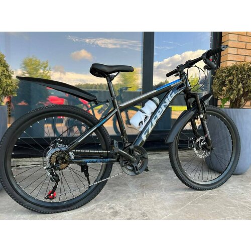 Велосипед Fzfeng 26 рама 18 Горный Взрослый Подростковый Детский Спортивный Унисекс чёрно-синий с надписью 1930000₽