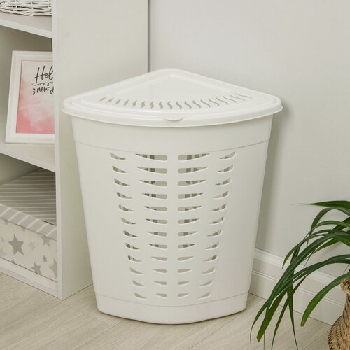Изображение товара Корзина для белья угловая, 45 л, 38×38×56 см, с крышкой, белая
