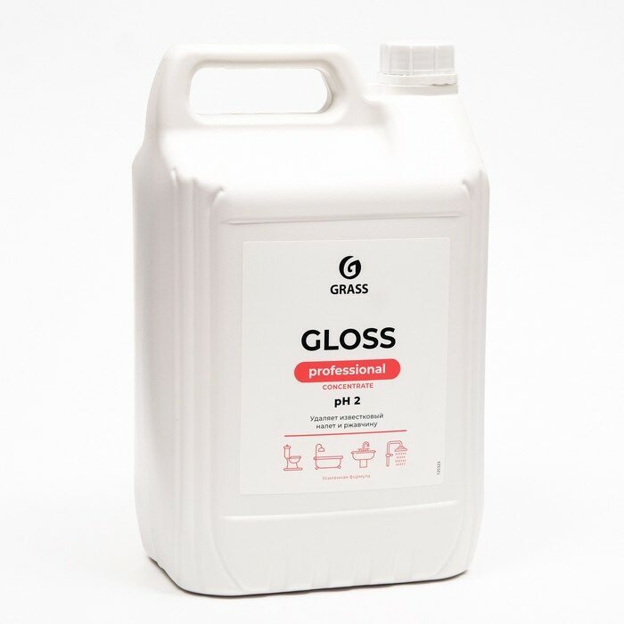 фото Средство для уборки сантехнических блоков GRASS сантехническое, кислотное, для удаления налета и ржавчины, Gloss concentrate, 5,5 кг