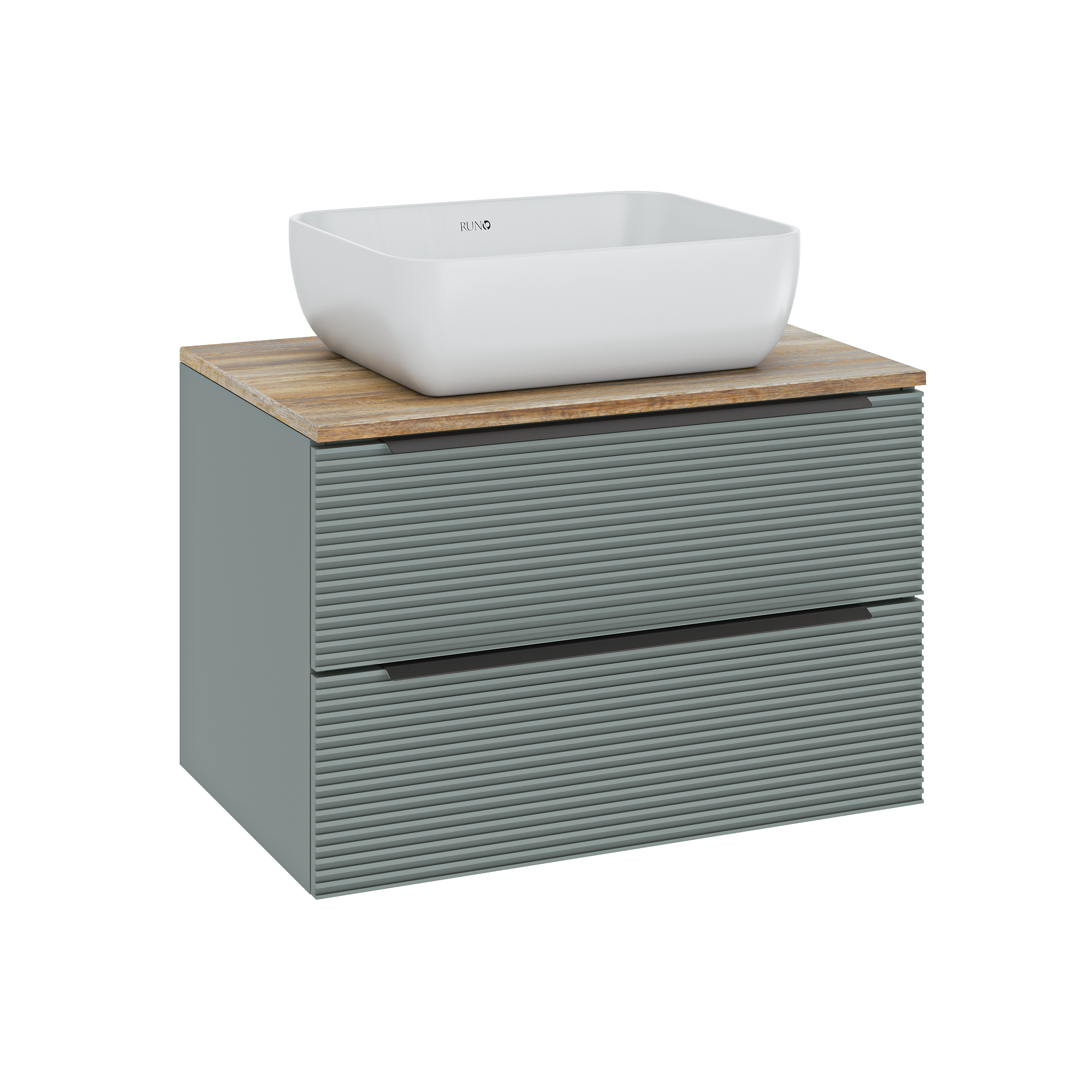 фото Тумба под раковину Runo Орлеан 70, зелёный/дуб натуральный, под накладные раковины