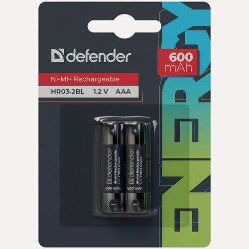 Изображение товара Аккумуляторная батарея Defender HR03-2BL 600 mAh ААА, Ni-MH, блистер, 2 шт.