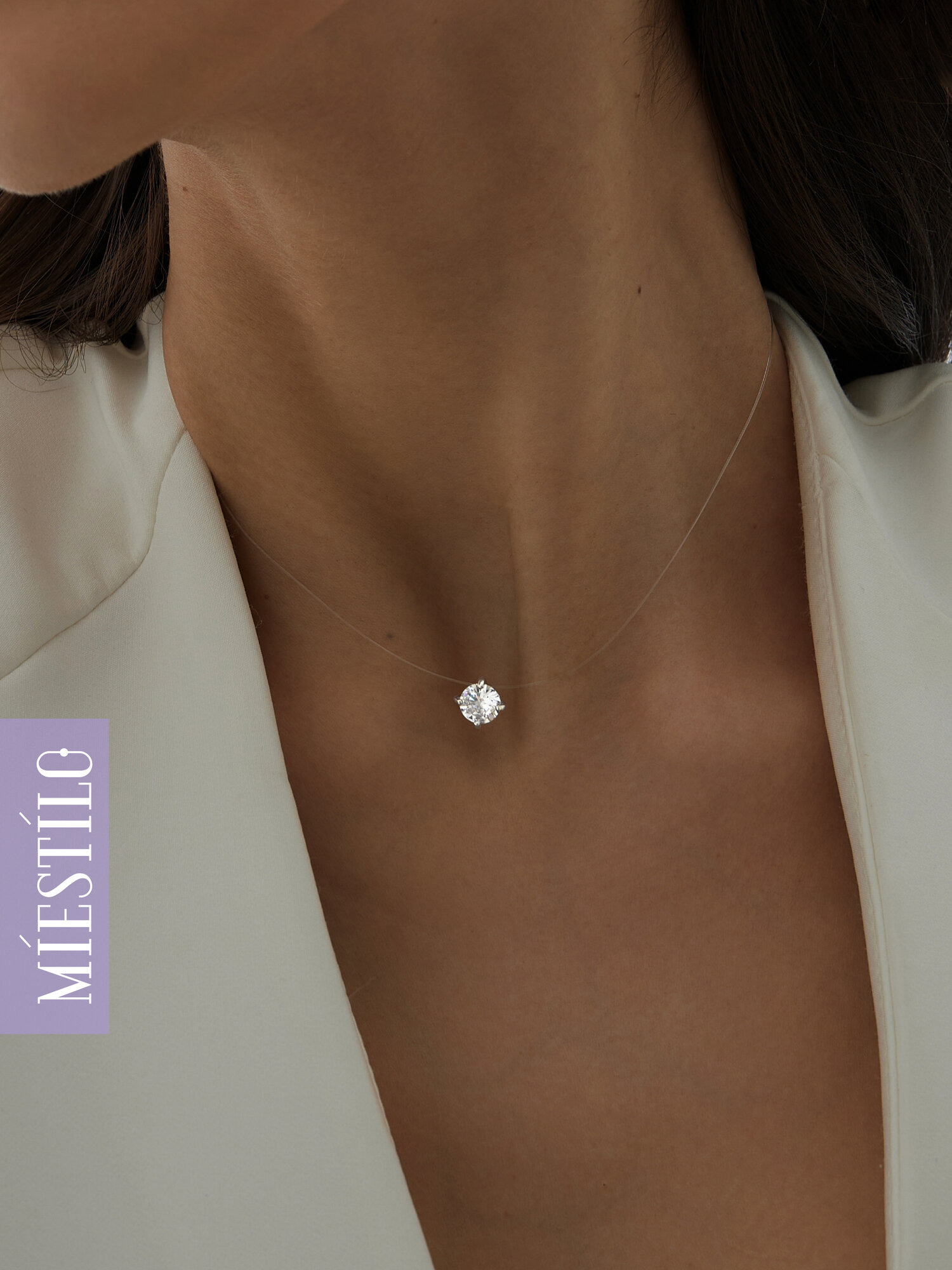 Колье MIESTILO, серебро, 925 проба, родирование, фианит