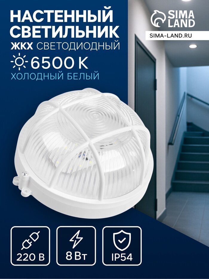 Светильник ЖКХ светодиодный 8 Вт IP54 6500K 220 В пластик белый