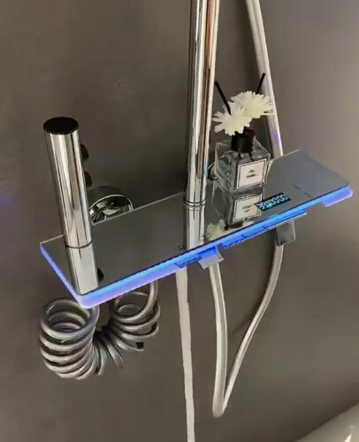 Изображение товара Душевая система и душевая стойка с тропическим душем и с термостатом цвет хром 160см