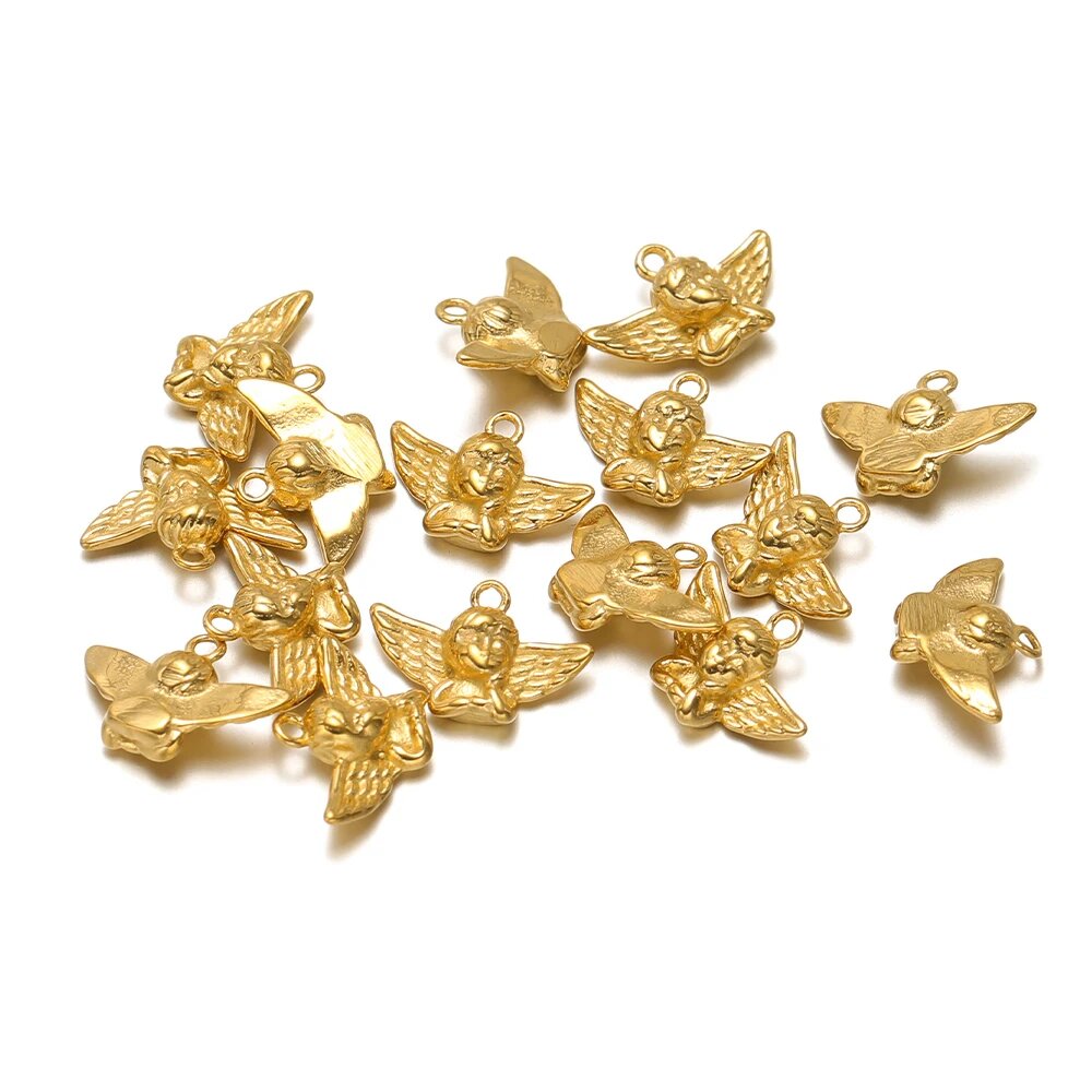 5 шт. позолоченные подвески-ангелы из нержавеющей стали, gold