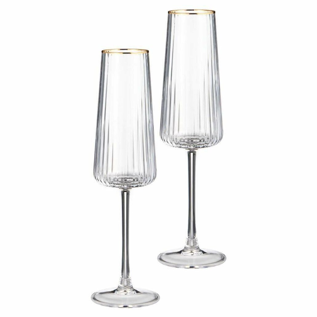Бокалы для шампанского "Perfo" 250мл, стекло прозрачное с золотым ободком, набор 2 штуки
