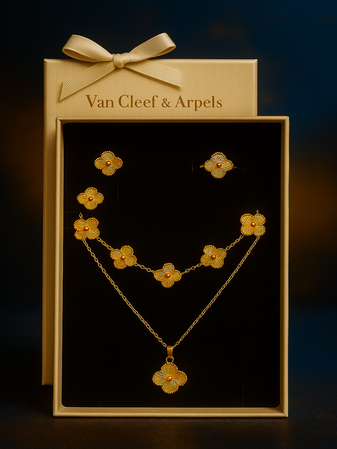 Комплект бижутерии: браслет, кольцо, серьги, цепь, металл