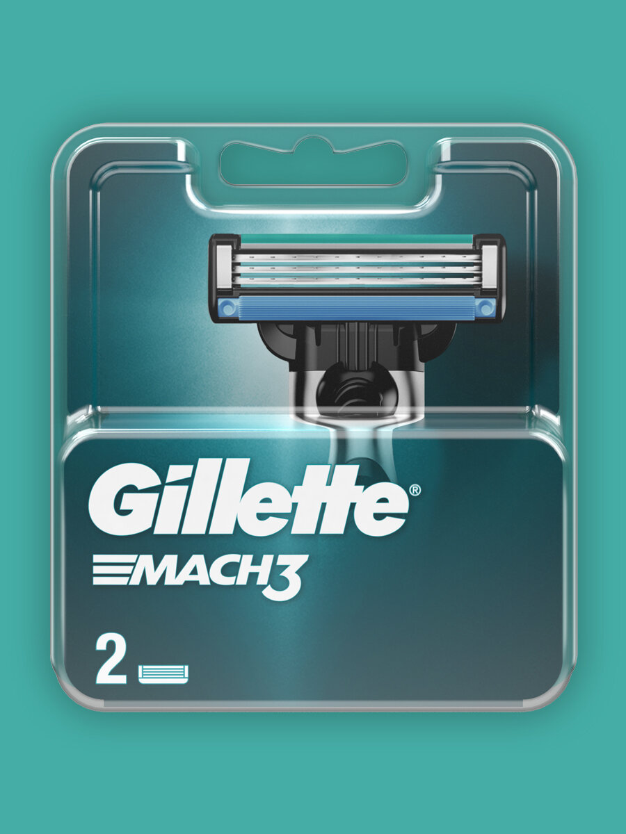 GILLETTE Mach 3 Сменные кассеты для бритья с 3 лезвиями, мужские, 2 шт