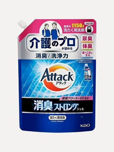 Изображение товара KAO Жидкое средство для стирки "Attack Deodorant Strong Gel" (против стойких неприятных запахов, в т. ч. пота и мочи / усиленный аромат) 1150 г, сменная упаковка с крышкой