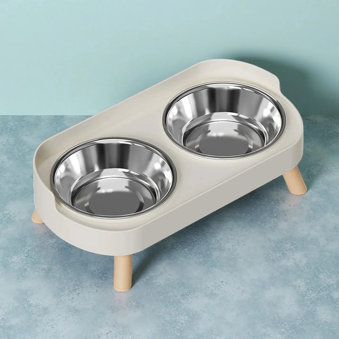Двойная миска из нержавеющей стали White-Stainless