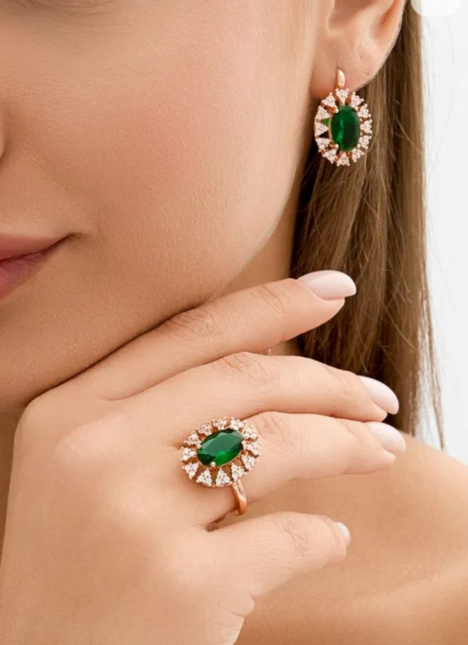 Комплект бижутерии: кольцо, серьги, аметист, финифть