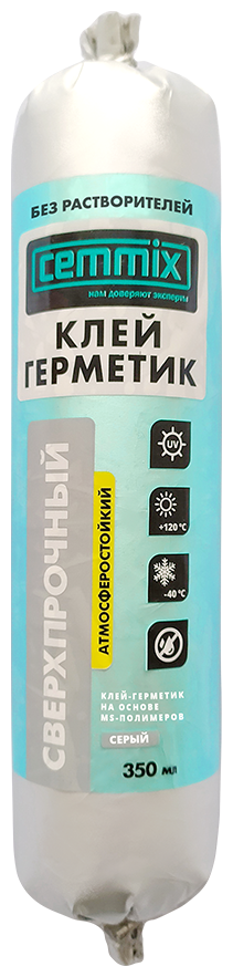 Клей-герметик Cemmix сверхпрочный Гибридный, серый, 350 мл - фотография № 1