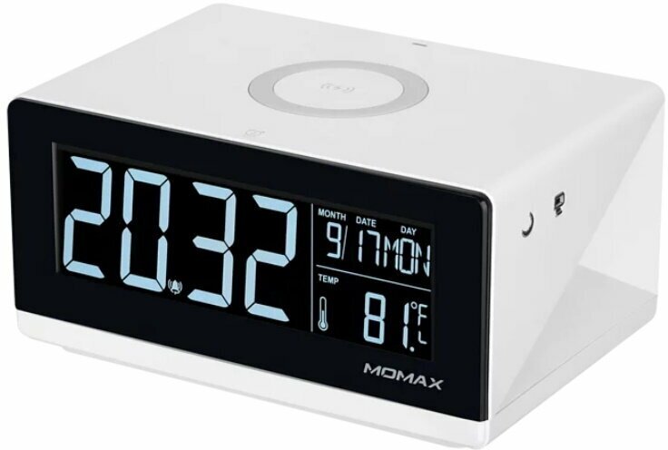 Цифровые часы с беспроводным зарядным устройством Momax Q.Clock QC1 Digital Clock With Wireless Charger White (QC1CNW)