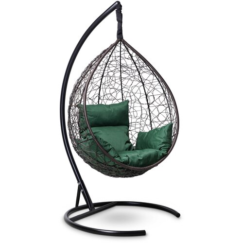 Подвесное кресло-кокон SEVILLA коричневый + каркас (зеленая подушка)