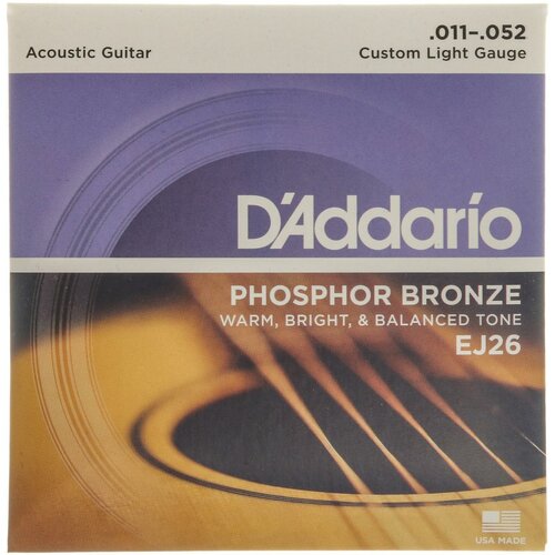 dunlop djp banjo phosphor bronze light phosphor bronze 9 20 струны для 4 струнного банджо D`Addario Струны для акустической гитары D`Addario EJ26 PHOSPHOR BRONZE Custom Light 11-5