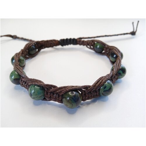 фото Браслет мужской шамбала из натурального камня яшма камбаба 8 мм на коричневом шнуре с любовью камни