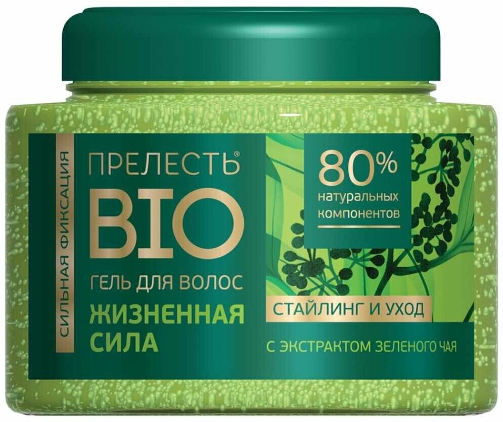 Прелесть bio гель для волос Жизненная Сила с экстрактом зеленого чая, сильная фиксация, 250 мл